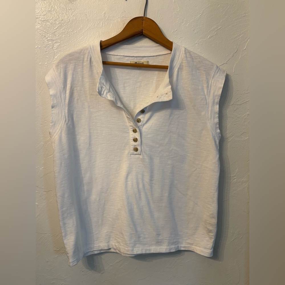 Madewell White Sleeveless Oversized Slub Cotton Henley XS